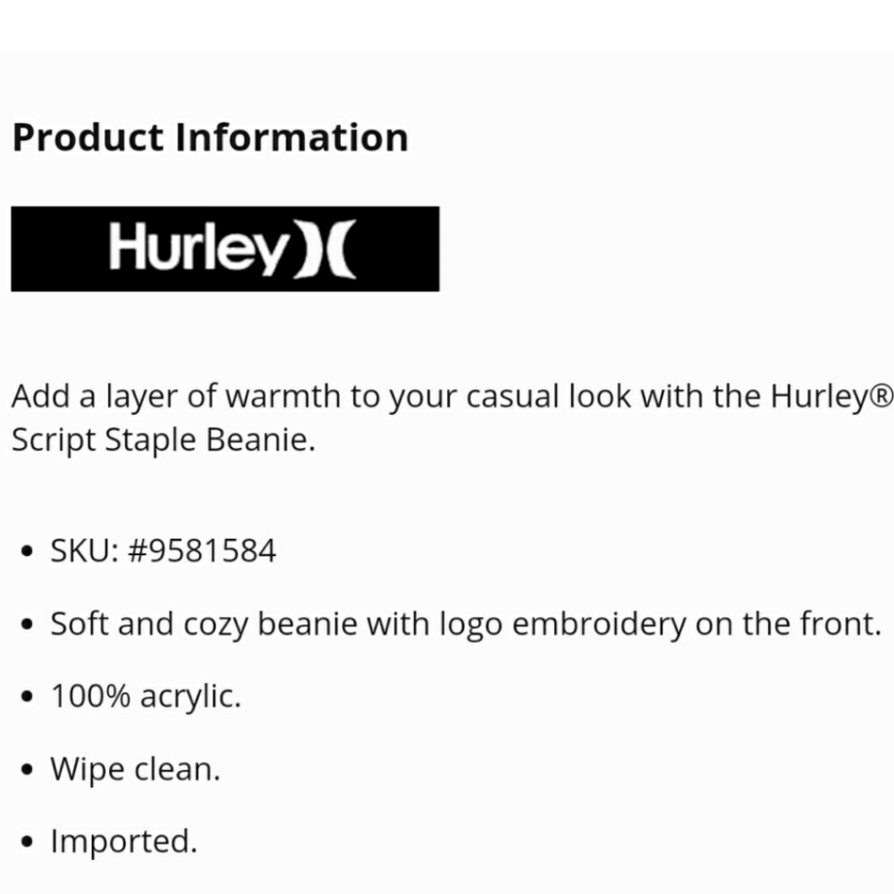 NWT Women's Hurley Script Staple Beanie - Picture 6 of 6
